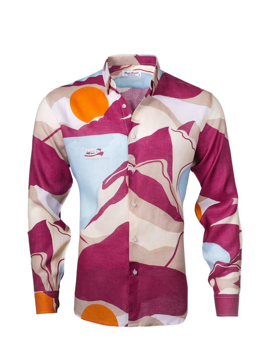 Printed Linen Shirt Dunes Bordeaux